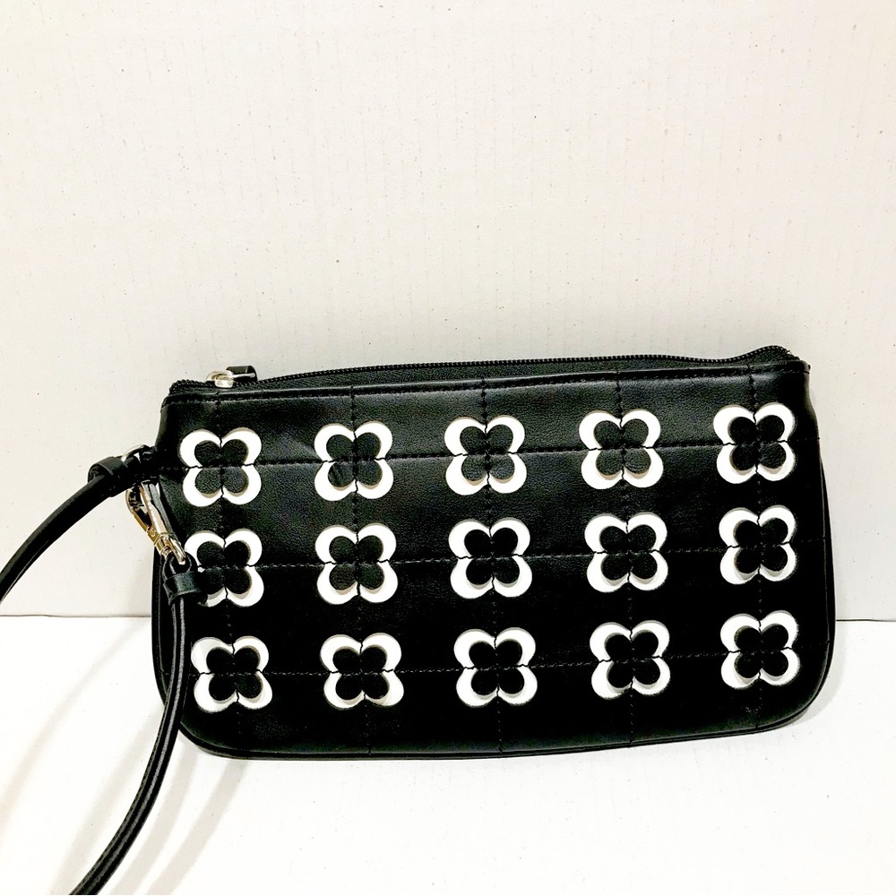 Nine West Black and White Cutout Flower Wristlet.